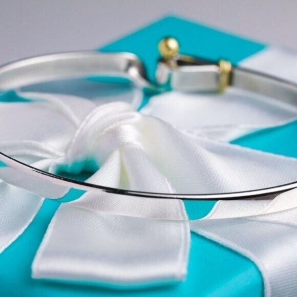 Tiffany & Co. Bracelet Vintage Hook & Eye Bangle 18K Gold & Sterling Silver 7” - Picture 8 of 10